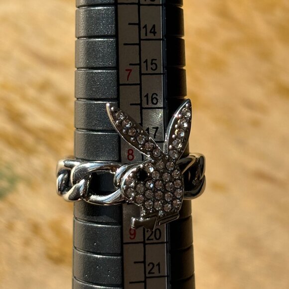 PLAYBOYX BUNNY HEAD STATEMENT RING WITH CHAIN BAND BY DALMATA NIB - Picture 5 of 12